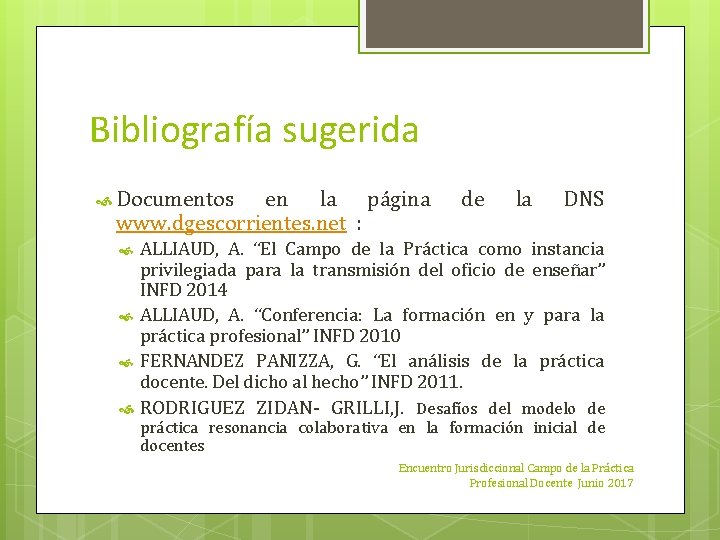 Bibliografía sugerida Documentos en la página www. dgescorrientes. net : de la DNS ALLIAUD,