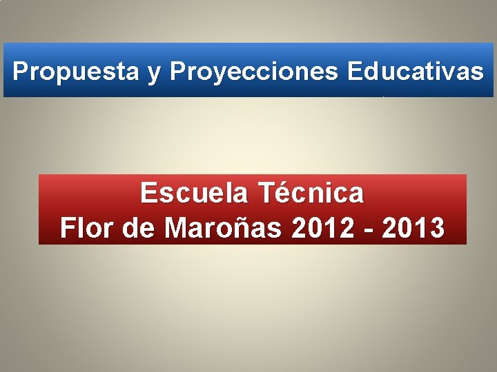 Propuesta y Proyecciones Educativas Escuela Técnica Flor de Maroñas 2012 - 2013 