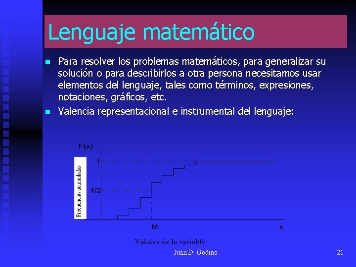 Lenguaje matemático n n Para resolver los problemas matemáticos, para generalizar su solución o Lenguaje matemático n n Para resolver los problemas matemáticos, para generalizar su solución o