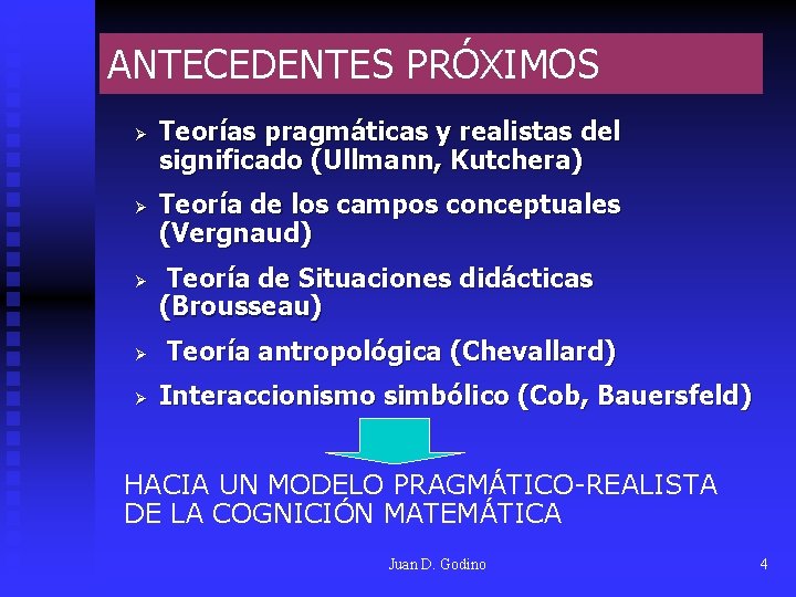ANTECEDENTES PRÓXIMOS Ø Ø Ø Teorías pragmáticas y realistas del significado (Ullmann, Kutchera) Teoría ANTECEDENTES PRÓXIMOS Ø Ø Ø Teorías pragmáticas y realistas del significado (Ullmann, Kutchera) Teoría