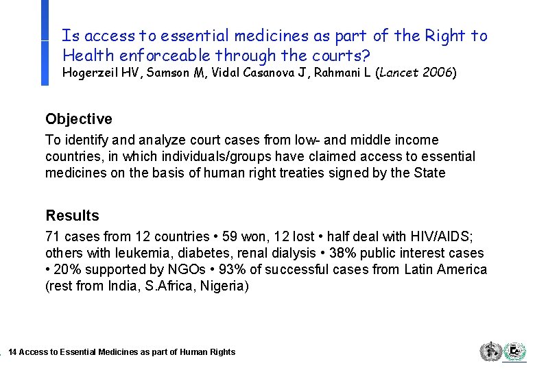 Is access to essential medicines as part of the Right to Health enforceable through