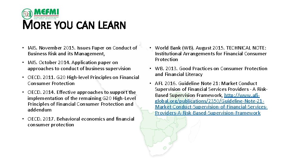 MORE YOU CAN LEARN • IAIS. November 2015. Issues Paper on Conduct of Business