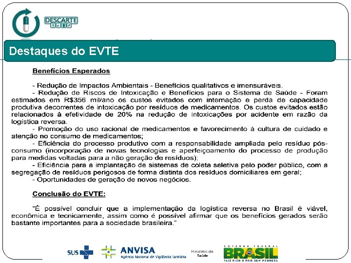 POLÍTICA NACIONAL DE RESÍDUOS SÓLIDOS (PNRS) Destaques do EVTE sustentabilidade e uso racional de