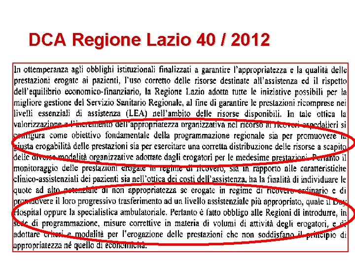 DCA Regione Lazio 40 / 2012 