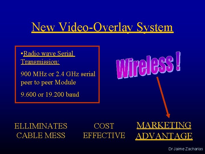 New Video-Overlay System • Radio wave Serial Transmission: 900 MHz or 2. 4 GHz