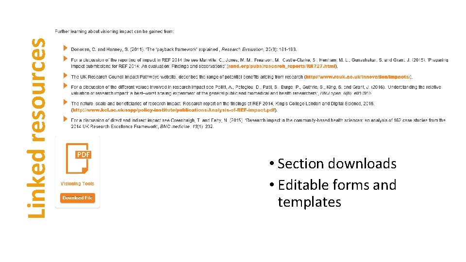 Linked resources • Section downloads • Editable forms and templates 