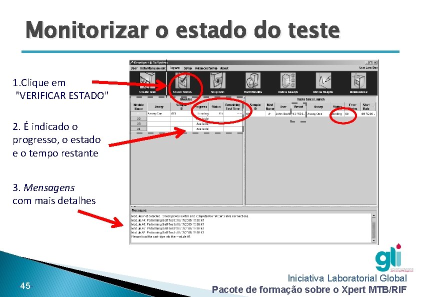 Monitorizar o estado do teste 1. Clique em "VERIFICAR ESTADO" 2. É indicado o