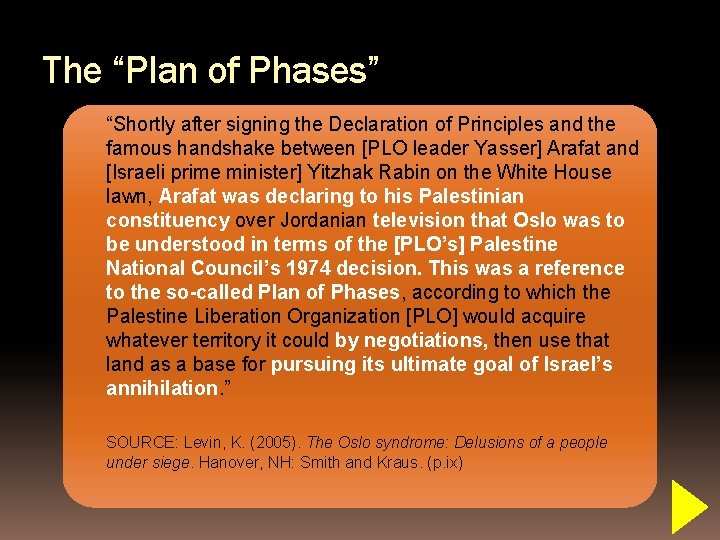 The “Plan of Phases” “Shortly after signing the Declaration of Principles and the famous