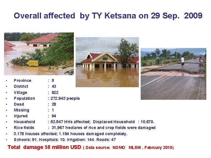 Overall affected by TY Ketsana on 29 Sep. 2009 • • • Province :