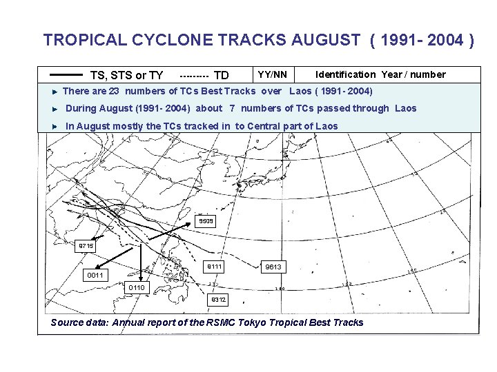TROPICAL CYCLONE TRACKS AUGUST ( 1991 - 2004 ) TS, STS or TY -----