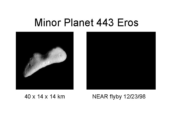 Minor Planet 443 Eros 40 x 14 km NEAR flyby 12/23/98 