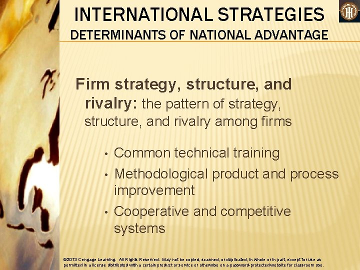 INTERNATIONAL STRATEGIES DETERMINANTS OF NATIONAL ADVANTAGE Firm strategy, structure, and rivalry: the pattern of