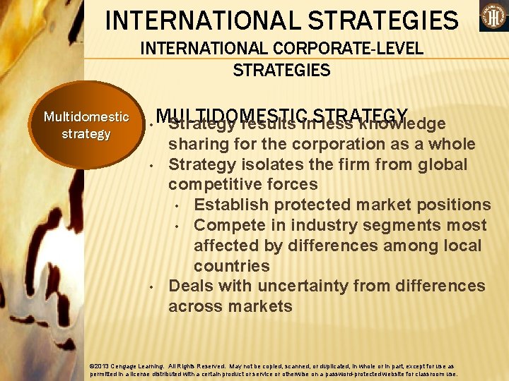 INTERNATIONAL STRATEGIES INTERNATIONAL CORPORATE-LEVEL STRATEGIES Multidomestic strategy • • • MULTIDOMESTIC Strategy results in.
