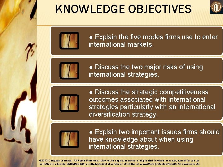 KNOWLEDGE OBJECTIVES ● Explain the five modes firms use to enter international markets. ●