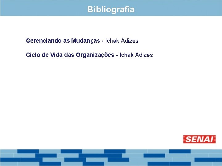 Bibliografia Gerenciando as Mudanças - Ichak Adizes Ciclo de Vida das Organizações - Ichak