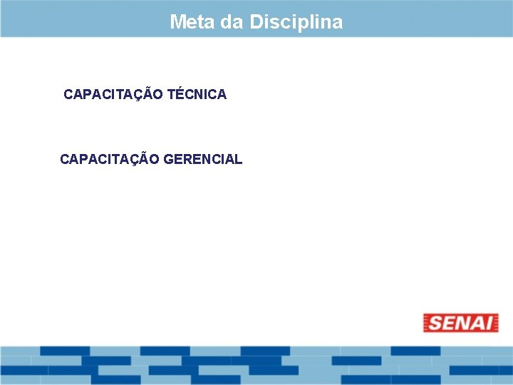 Meta da Disciplina CAPACITAÇÃO TÉCNICA CAPACITAÇÃO GERENCIAL 
