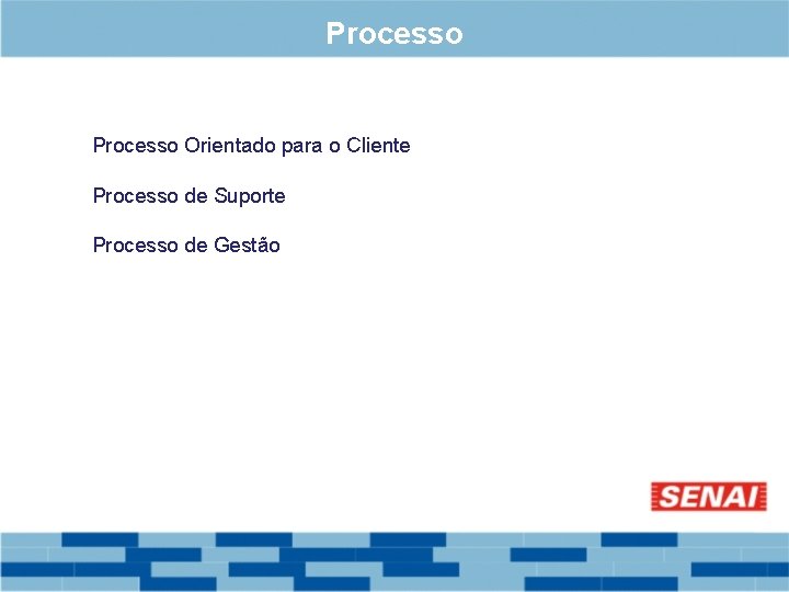 Processo Orientado para o Cliente Processo de Suporte Processo de Gestão 