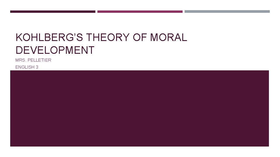 KOHLBERG’S THEORY OF MORAL DEVELOPMENT MRS. PELLETIER ENGLISH 3 