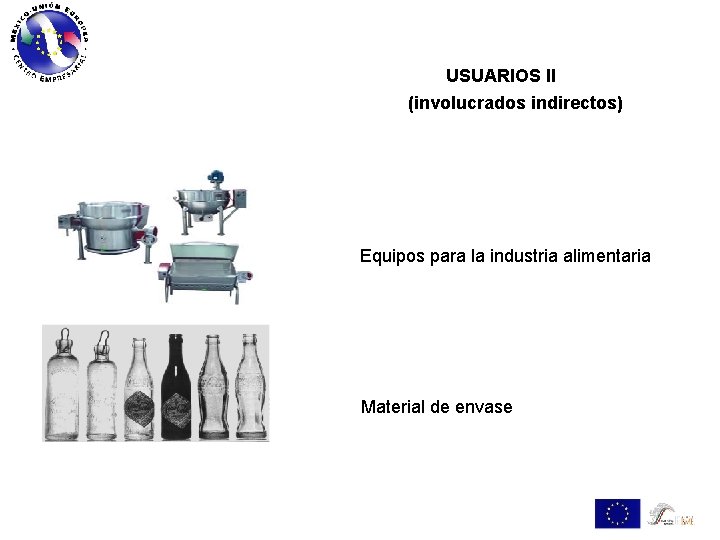 USUARIOS II (involucrados indirectos) Equipos para la industria alimentaria Material de envase 