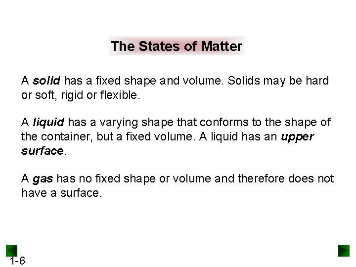 The States of Matter A solid has a fixed shape and volume. Solids may
