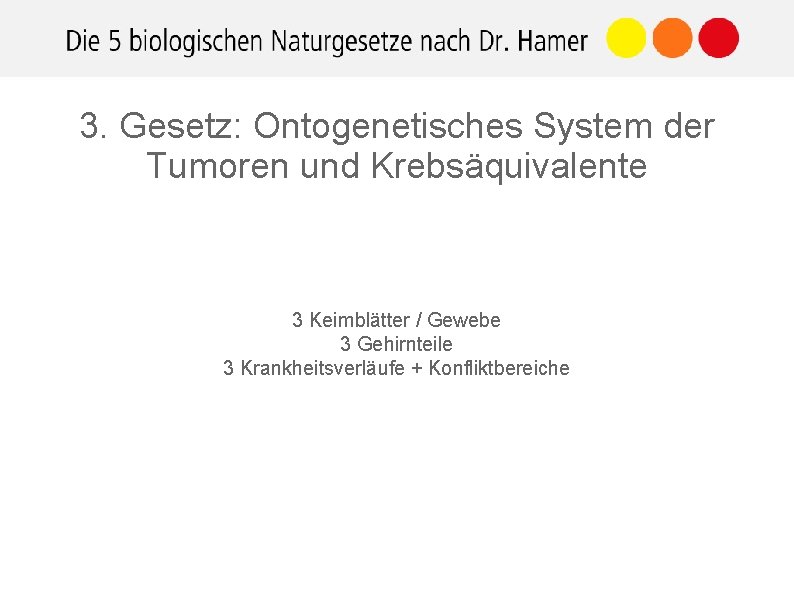 3. Gesetz: Ontogenetisches System der Tumoren und Krebsäquivalente 3 Keimblätter / Gewebe 3 Gehirnteile