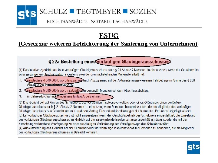 ESUG (Gesetz zur weiteren Erleichterung der Sanierung von Unternehmen) 