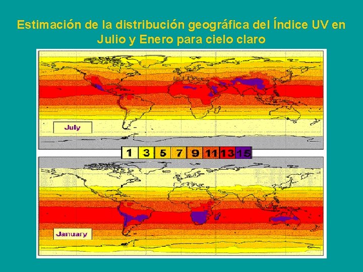 Estimación de la distribución geográfica del Índice UV en Julio y Enero para cielo