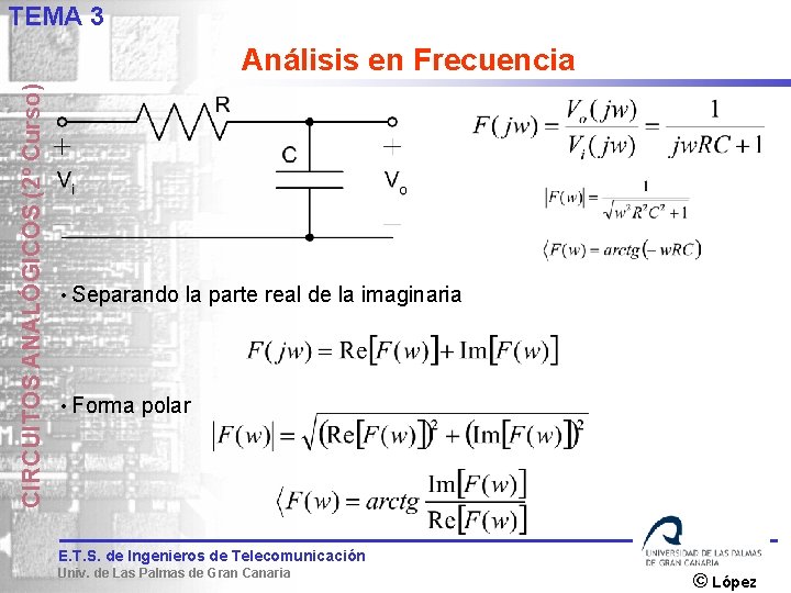 TEMA 3 CIRCUITOS ANALÓGICOS (2º Curso) Análisis en Frecuencia • Separando • Forma la