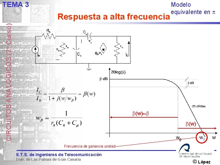 TEMA 3 CIRCUITOS ANALÓGICOS (2º Curso) Respuesta a alta frecuencia Modelo equivalente en (w)