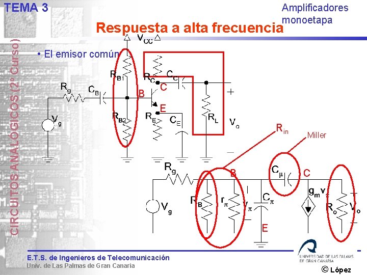 TEMA 3 Amplificadores monoetapa CIRCUITOS ANALÓGICOS (2º Curso) Respuesta a alta frecuencia • El