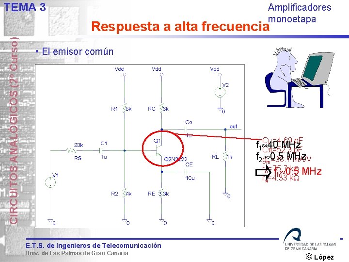 TEMA 3 Amplificadores monoetapa CIRCUITOS ANALÓGICOS (2º Curso) Respuesta a alta frecuencia • El