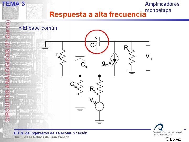 TEMA 3 Amplificadores monoetapa CIRCUITOS ANALÓGICOS (2º Curso) Respuesta a alta frecuencia • El