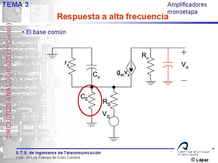 TEMA 3 Amplificadores monoetapa CIRCUITOS ANALÓGICOS (2º Curso) Respuesta a alta frecuencia • El