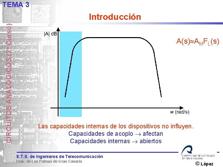 TEMA 3 CIRCUITOS ANALÓGICOS (2º Curso) Introducción A(s) AMFL(s) Las capacidades internas de los