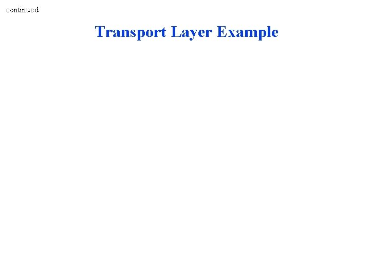 continued Transport Layer Example continued Transport Layer Example