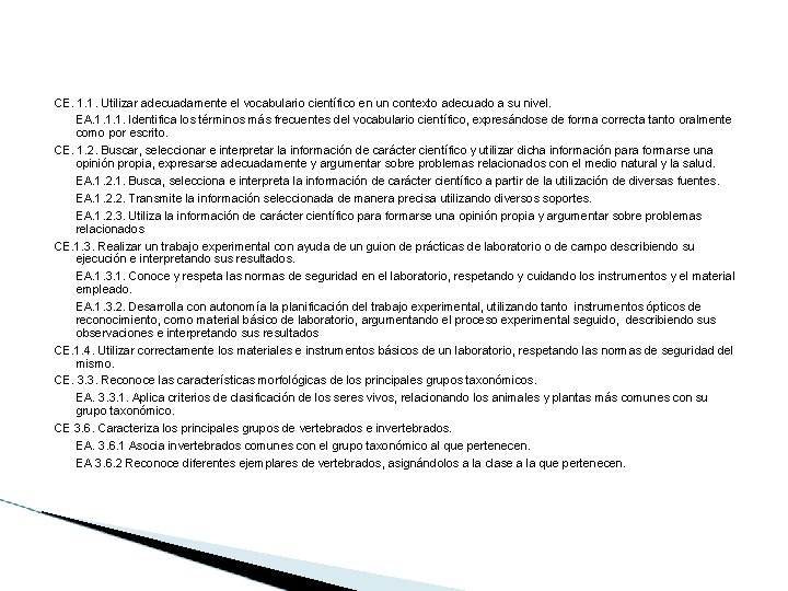 CE. 1. 1. Utilizar adecuadamente el vocabulario científico en un contexto adecuado a su