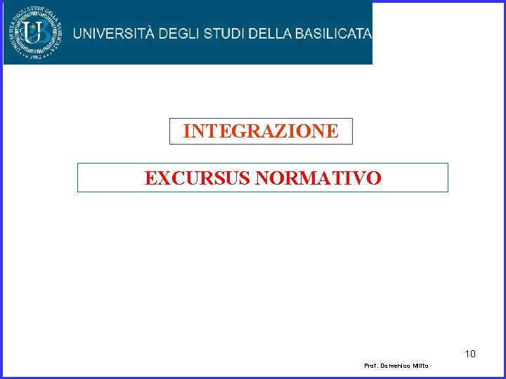 INTEGRAZIONE EXCURSUS NORMATIVO 10 Prof. Domenico Milito 