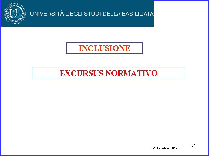 INCLUSIONE EXCURSUS NORMATIVO Prof. Domenico Milito 22 