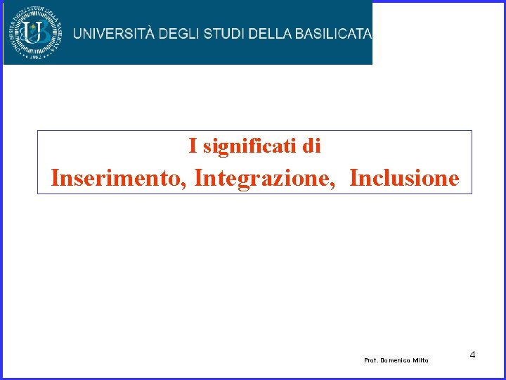 I significati di Inserimento, Integrazione, Inclusione Prof. Domenico Milito 4 