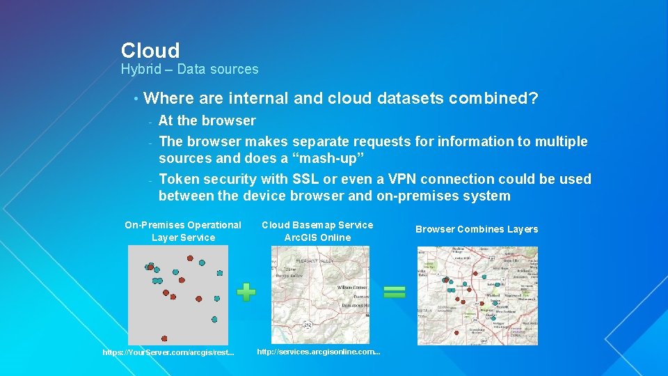 Cloud Hybrid – Data sources • Where are internal and cloud datasets combined? At