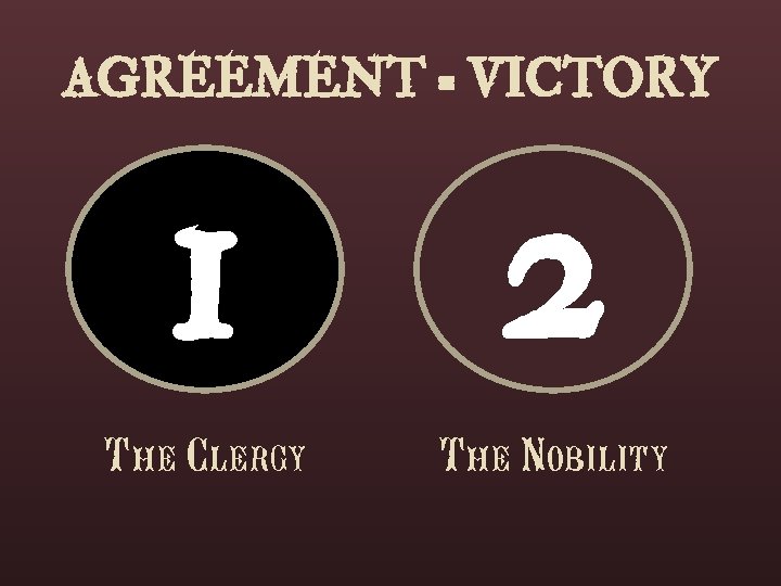 AGREEMENT = VICTORY 1 2 The Clergy The Nobility 