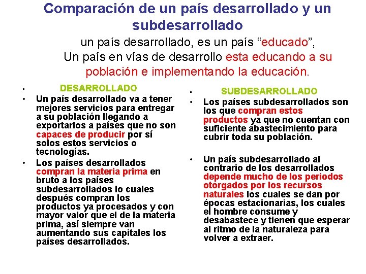 Comparación de un país desarrollado y un subdesarrollado un país desarrollado, es un país