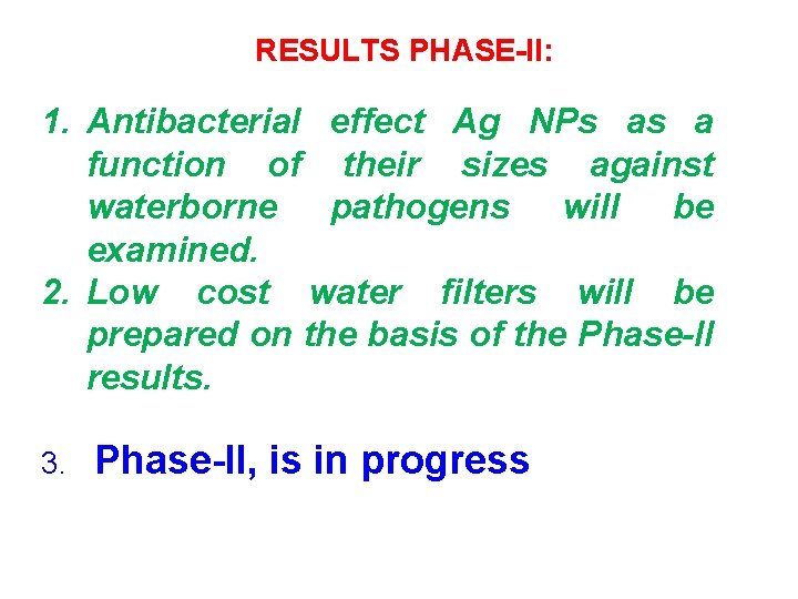  RESULTS PHASE-II: 1. Antibacterial effect Ag NPs as a function of their sizes
