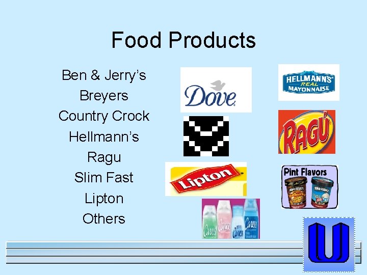 Food Products Ben & Jerry’s Breyers Country Crock Hellmann’s Ragu Slim Fast Lipton Others