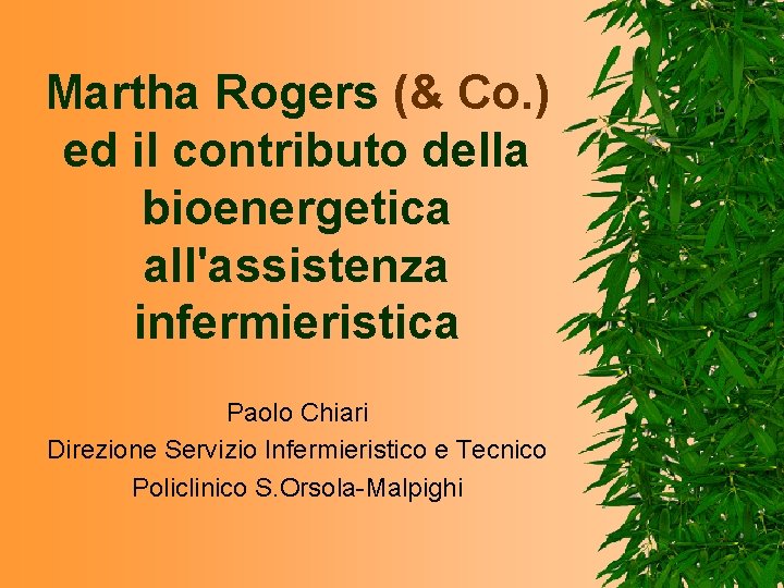 Martha Rogers (& Co. ) ed il contributo della bioenergetica all'assistenza infermieristica Paolo Chiari