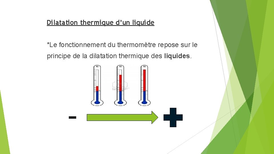 Dilatation thermique d’un liquide *Le fonctionnement du thermomètre repose sur le principe de la