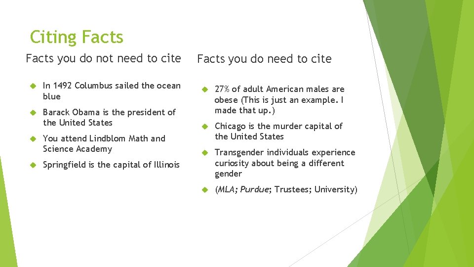 Citing Facts you do not need to cite In 1492 Columbus sailed the ocean