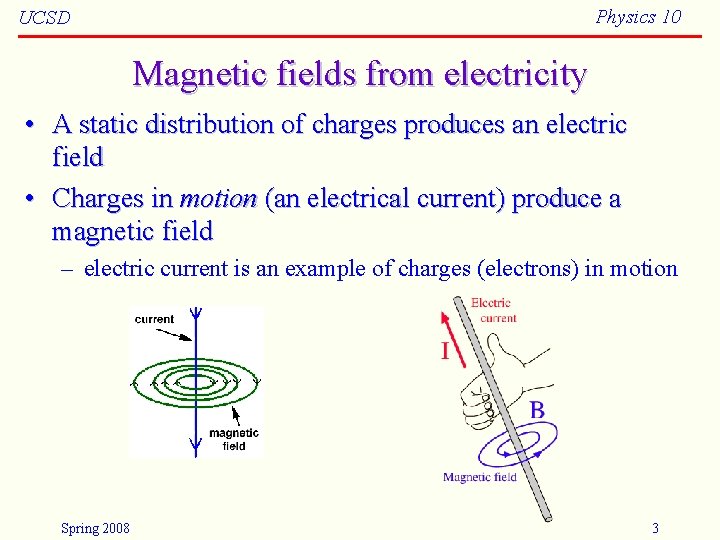 Physics 10 UCSD Magnetic fields from electricity • A static distribution of charges produces