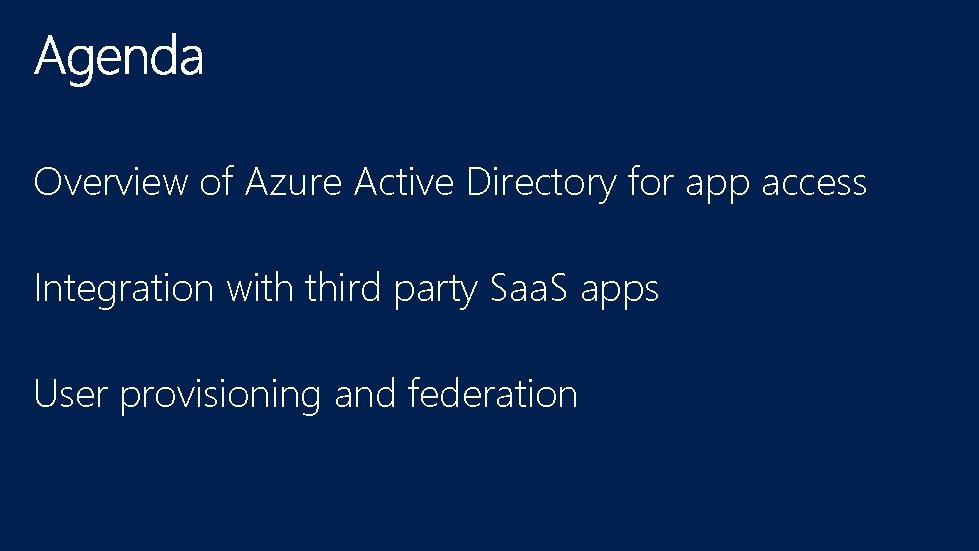 Overview of Azure Active Directory for app access Integration with third party Saa. S