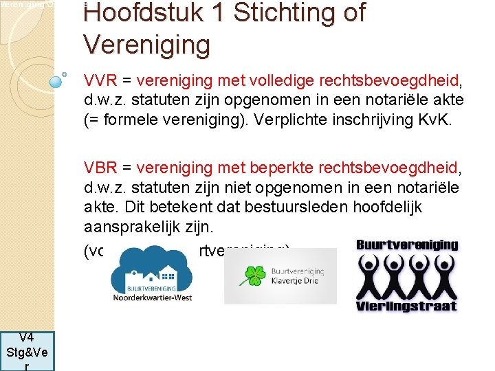 Hoofdstuk 1 Stichting of Vereniging VVR = vereniging met volledige rechtsbevoegdheid, d. w. z.